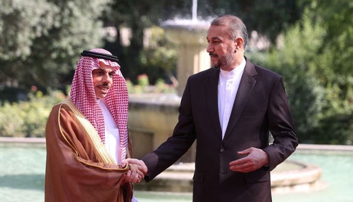 Iranian Foreign Minister Hossein Amir-Abdollahian (Right) meets with Saudi Arabias Foreign Minister Prince Faisal bin Farhan Al Saud in Tehran, Iran June 17, 2023. — Reuters