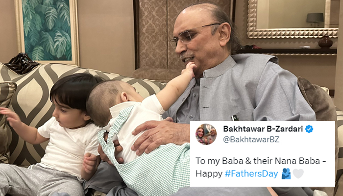 Former Pakistan president and PPP co-chairman Asif Ali Zardari plays with her grandsons. — Twitter/@BakhtawarBZ