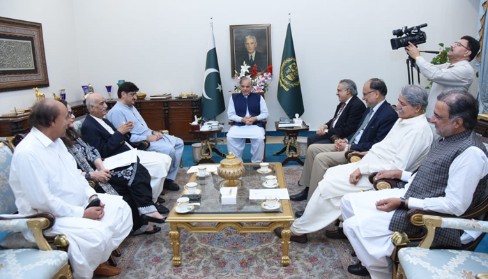 A delegation of Pakistan Peoples Party calls on Prime Minister Muhammad Shehbaz Sharif in Islamabad on June 16, 2023. — PMs Office