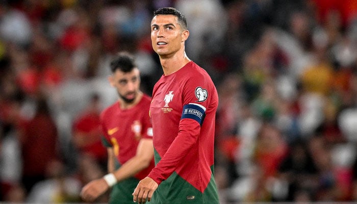 Portugals Cristiano Ronaldo reacts after Bruno Fernandes’ during their UEFA Euro 2024 group J qualification football match against Bosnia-Herzegovina in Lisbon. AFP/File