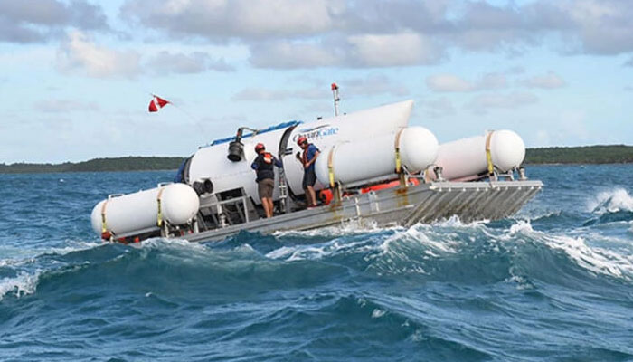 The Titan submersible vessel, seen in an undated image by operator OceanGate Expeditions, is 21 feet (6.5 meters) long and was carrying five passengers when it went missing near the Titanic shipwreck. AFP/OceanGate Expeditions