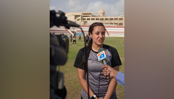 Pakistan women’s team captain Maria Khan speaking to Geo News. — PFF