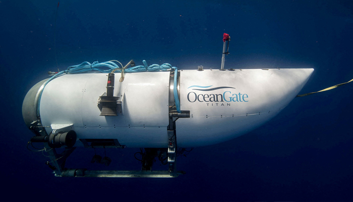 An undated photograph of the Titan submersible with the OceanGate logo visible. — Reuters/File