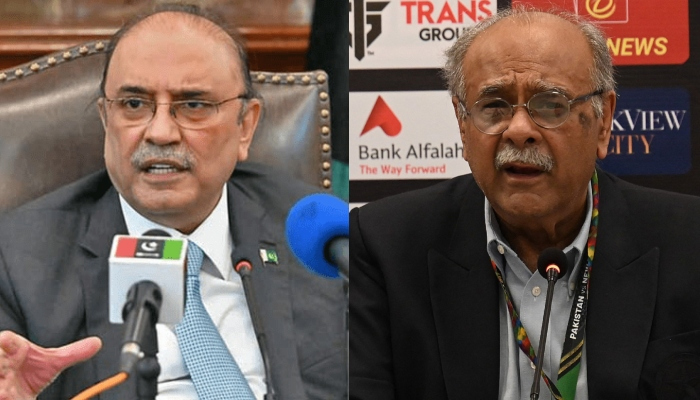 PPP C-o-chairmanAsif Ali Zardari (left) andNajam Sethi. — PPP/AFP/File