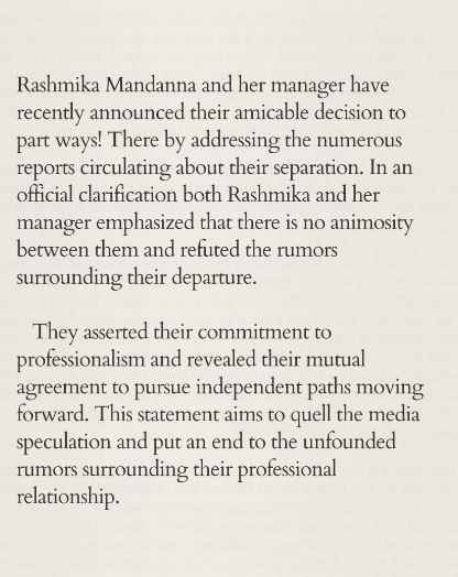 Rashmika Mandanna confirms split with her long-time manager
