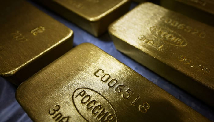 Marked ingots of 99.99% pure gold are placed in a cart at the Krastsvetmet non-ferrous metals plant in the Siberian city of Krasnoyarsk, Russia March 10, 2022. — Reuters