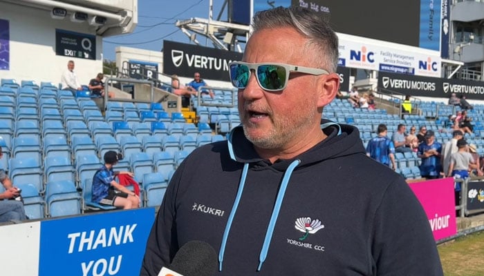 Former England fast bowler and Director Cricket of Yorkshire County Cricket Club Darren Gough speaks at Headingly Stadium in Leeds. — Authors