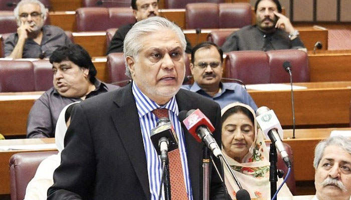 Finance Minister Ishaq Dar addresses the National Assembly on June 24, 2023. — Twitter/ @FinMinistryPak