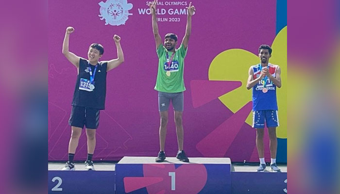 Pakistan’s athlete Muhammad Luqman celebrates his victory. — Author