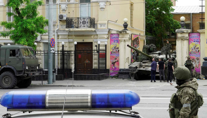 Members of Wagner group patrol the centre of Rostov-on-Don, — a hub for Russia’s Ukraine campaign — where the rebellious Wagner mercenary force said it had taken over key facilities on June 24, 2023. — AFP