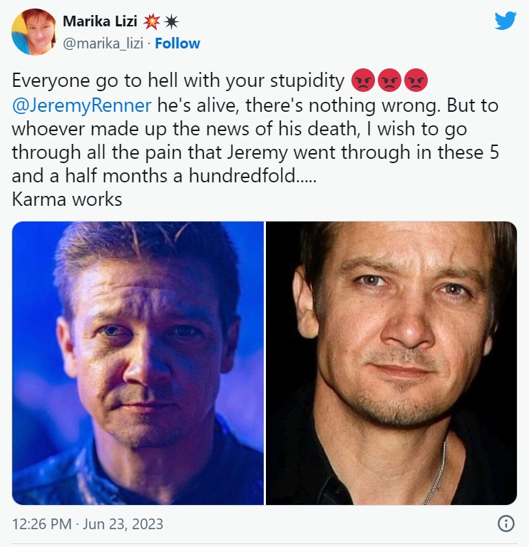 Marvel actor Jeremy Renners fake death news make fans go furious