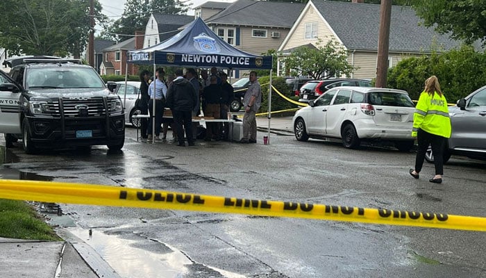 This image shows Newton Police after the stabbing incident at the crime scene on June 25, 2023. — Twitter/@crimewithbobby