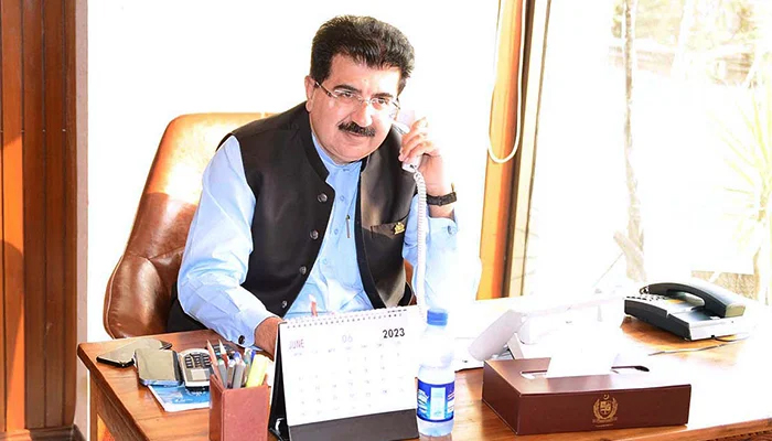 Chairman Senate Muhammad Sadiq Sanjrani during a telephone call in Islamabad, on June 22, 2023. — APP