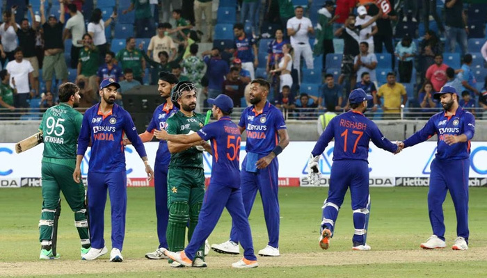 Dubai International Stadium, Dubai, United Arab Emirates - September 4, 2022. Players shake hands after the match. — Reuters