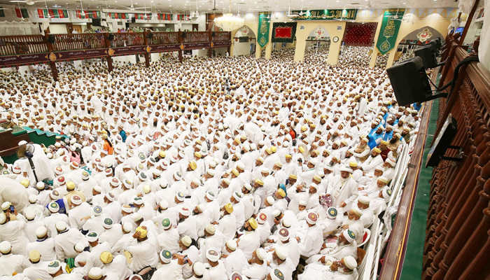 Worshippers attend a ceremony led by Syedna Mufaddal Saifuddi, the head of the Dawoodi Bohra community, in Kuwait City, on September 24, 2022. — AFP