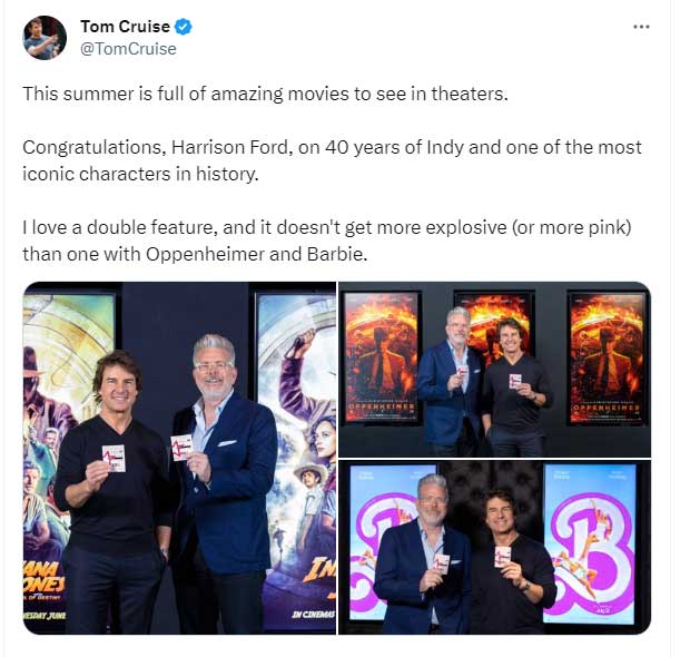 Tom Cruise lauds Harrison Ford