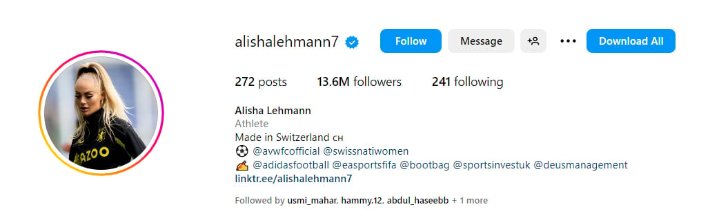 Switzerlands Alisha Lehmann becomes top-ranked influencer heading to Womens World Cup 2023