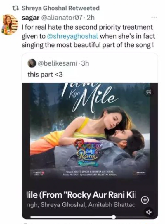 Shreya Goshal reacts to NOT getting credit in song Tum Kya Mile