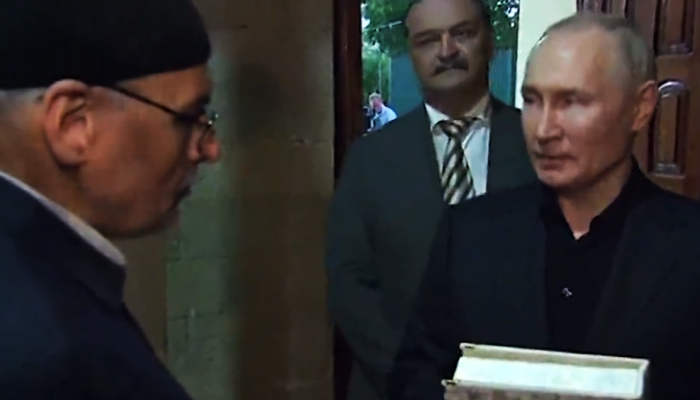 Russian President Vladimir Putin during his visit to Derbent in the Dagestan Autonomous Republic, on June 28, 2023, in this still taken from a video. — Twitter/@TRTWorld