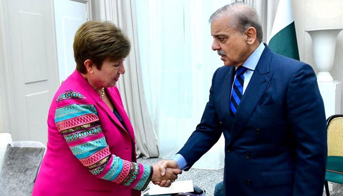 Pakistan Prime Minister Shehbaz Sharif (right) meets with the Managing Director of the International Monetary Fund (IMF), Kristalina Georgieva, in Paris, France June 22, 2023. — Reuters