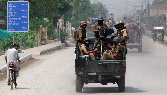 Pakistan Army personnel travelling in a military vehicle. — Reuters/File