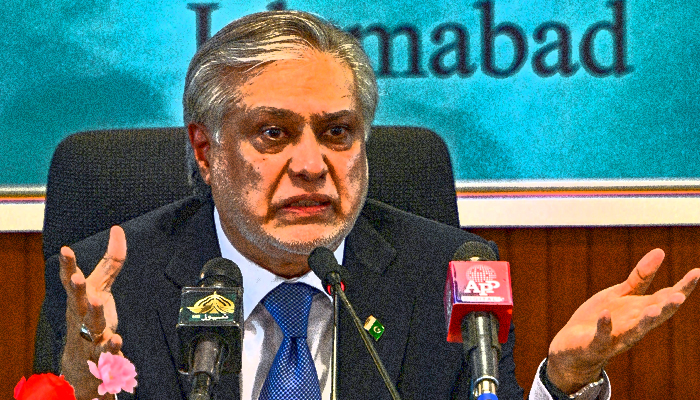 Finance Minister Ishaq Dar speaks during a news conference in Islamabad. — AFP/File