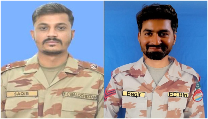 Major Saqib Hussain (left) and Naik Baqir Ali. — ISPR