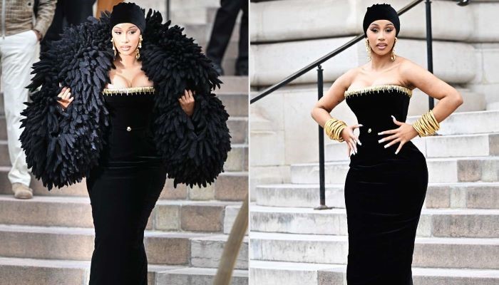 Cardi B graces Paris Fashion Week with a feathery entrance
