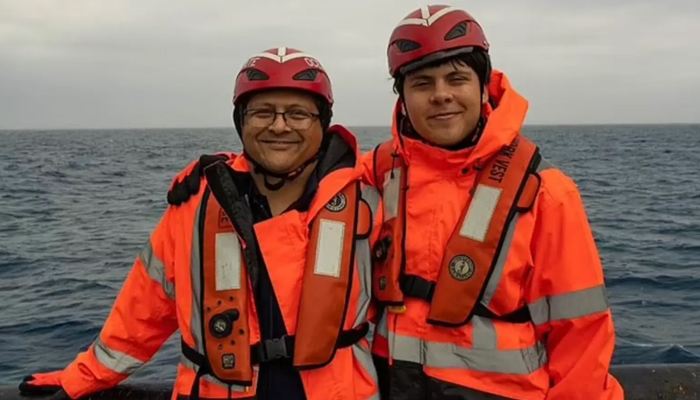 19-year-old Suleman Dawood (right) with his father Shahzada Dawood, who was a renowned Pakistani businessman and philanthropist, moments before diving into the North Atlantic Ocean. — Dawood Family