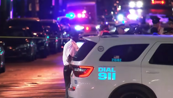 This image shows police officers investigating the scene after a mass shooting in Philadelphia on July 2, 2023. — Screengrab/YouTube/6abc Philadelphia