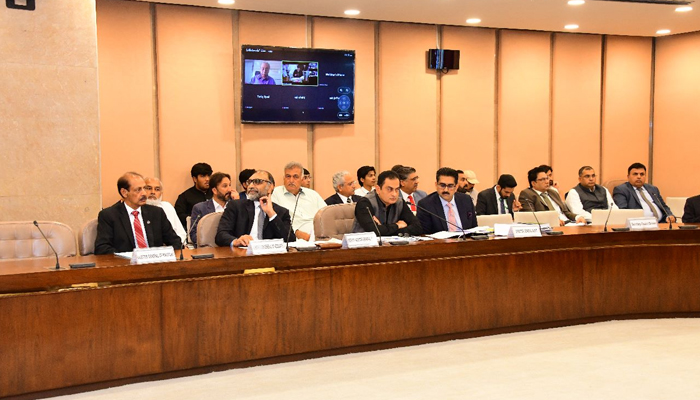 Noor Alam Khan (centre) chairs a PAC meeting at Parliament House on July 5, 2023. — Twitter/@NA_Committees