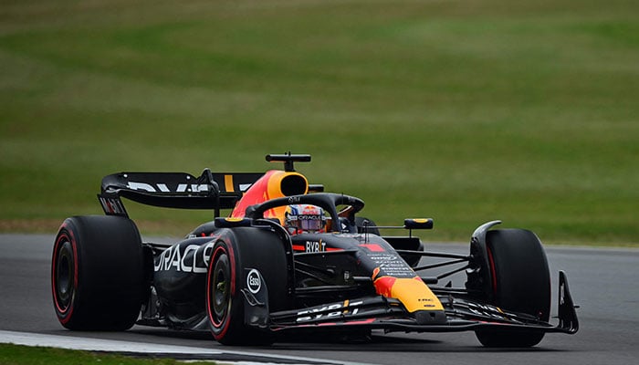 TOPSHOT - Red Bull Racing´s Dutch driver Max Verstappen drives during the qualifying session for the Formula One British Grand Prix at the Silverstone motor racing circuit in Silverstone, central England on July 8, 2023.—AFP