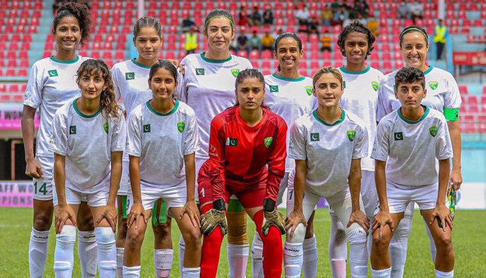 The picture posted on December 3, 2022 shows Pakistan’s women football team in Lahore. —  Twitter/@TheRealPFF