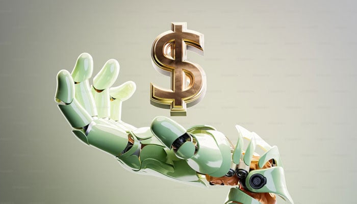 This representational picture shows a a dollar sign over a robotic hands palm. — Unsplash/File