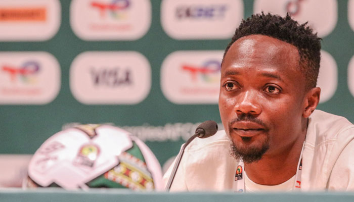 Nigerias captain Ahmed Musa speaks during the pre-match press conference in Garoua on January 10 2022. — AFP