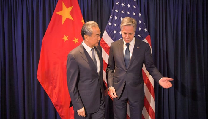 Chinese top Wang Yi (left) while meeting with US Secretary of State Antony Blinken in ASEAN foreign ministers meeting in Jakarta on July 13, 2023. — Twitter/@SpokespersonCHN