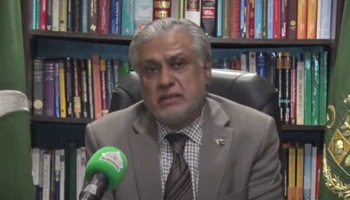 Finance Minister Ishaq Dar is announcing the new fuel prices in this still taken from a video on Saturday, July 15. — YouTube/GeoNews