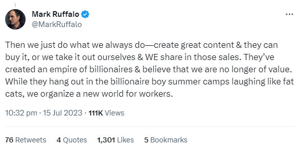 Mark Ruffalo speaks out against Hollywood ‘billionaires’ exploiting the industry