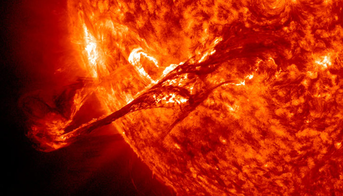 A close-up image captured by Nasas Solar Dynamics Observatory shows a violent solar flare eruption. — Nasa/SDO
