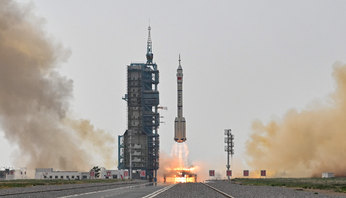 Long March-2F rocket, carrying the Shenzhou-16 Manned Space Flight Mission, lifts off from the Jiuquan Satellite Launch Centre in Chinas northwestern Gansu province, on May 30, 2023, heading to the Tiangong space station. — AFP