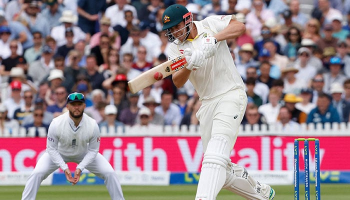 Cameron Green of Australia hits a boundary during the fourth day of the 2nd Ashes cricket Test match between England and Australia at Lord's Cricket Ground in London, July 1, 2023.—AFP/File