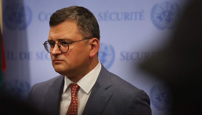 Ukrainian Foreign Minister Dmytro Kuleba speaks to the media before a United Nations (UN) Security Council meeting on Ukraine on July 17, 2023 in New York City. — AFP