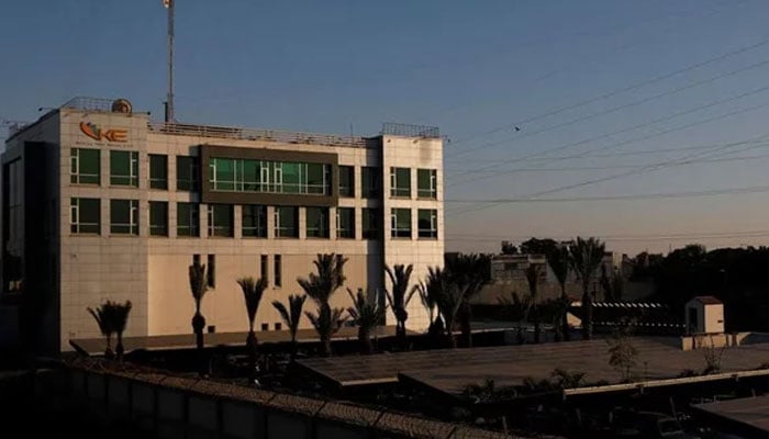 A view of the K-Electric head office, with solar panels at the parking area, in Karachi, Pakistan, January 24, 2023. — AFP/File