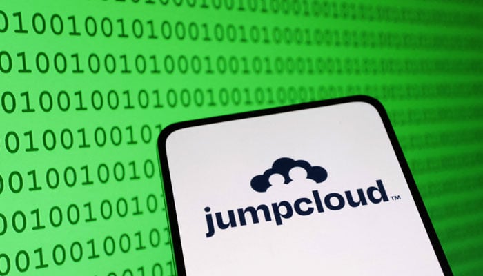 Jumpcloud logo and binary codes are seen in this illustration taken July 19, 2023. — Reuters