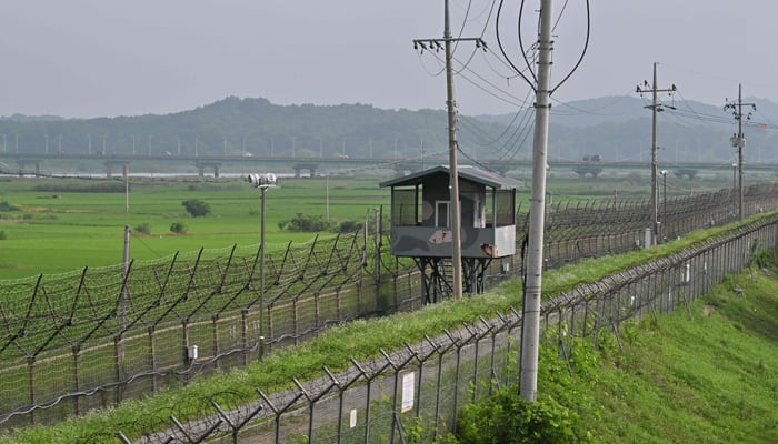 A South Korean military guard post is seen from Imjingak peace park in the border city of Paju on July 19, 2023. — AFP
