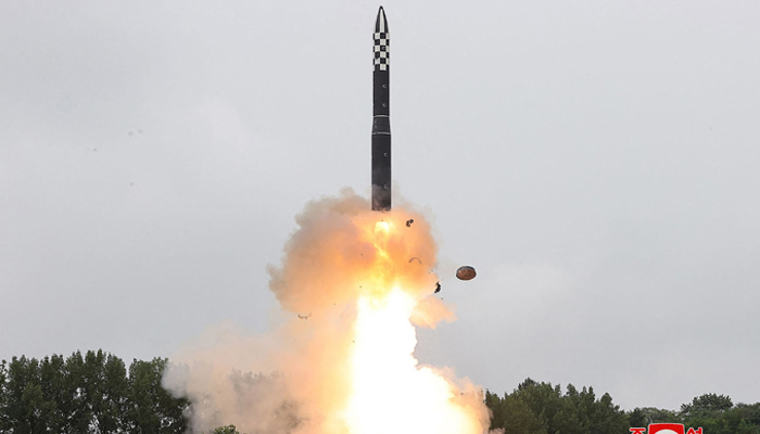This picture taken on July 12, 2023, and released by North Koreas official Korean Central News Agency (KCNA) on July 13, 2023, shows the test firing of a new intercontinental ballistic missile (ICBM) Hwasong-18 at an undisclosed location in North Korea. — AFP