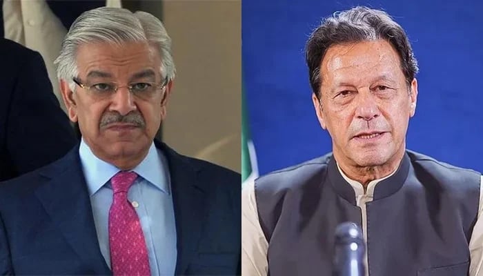 A combo of pictures of Defence Minister Khawaja Asif (left) and PTI Chairman Imran Khan. — PID/Instagram/File