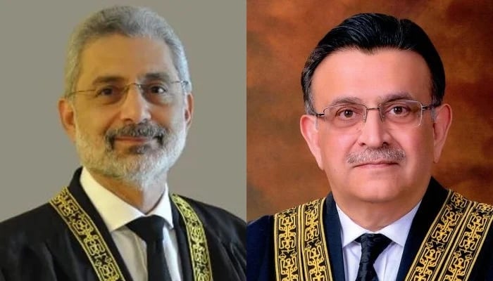 Chief Justice of Pakistan (CJP) Umar Ata Bandial (right) and Senior Puisne Judge Qazi Faez Isa.— Supreme Court Website/File