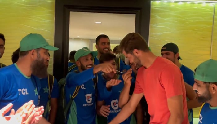 Shaheen Shah Afridi celebrating semi-final victory with Pakistan A team in this still taken from a video on July 21, Friday. — Twitter/@TheRealPCB