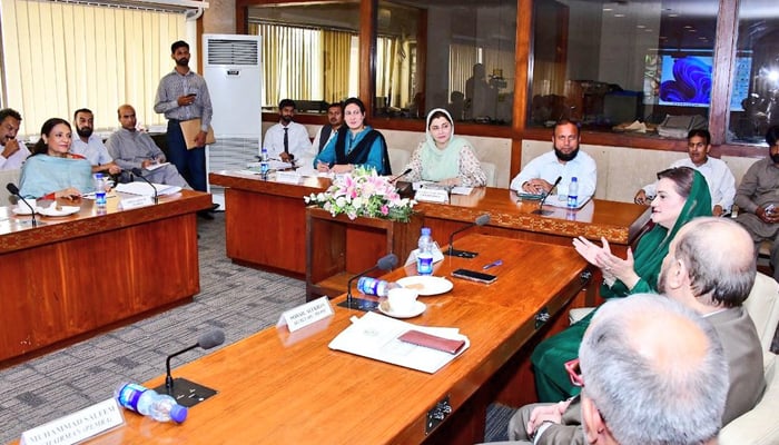 Minister for Information Marriyum Aurangzeb briefs the NA’s Standing Committee on Information and Broadcasting in this file photo. — Committees of NA/Twitter